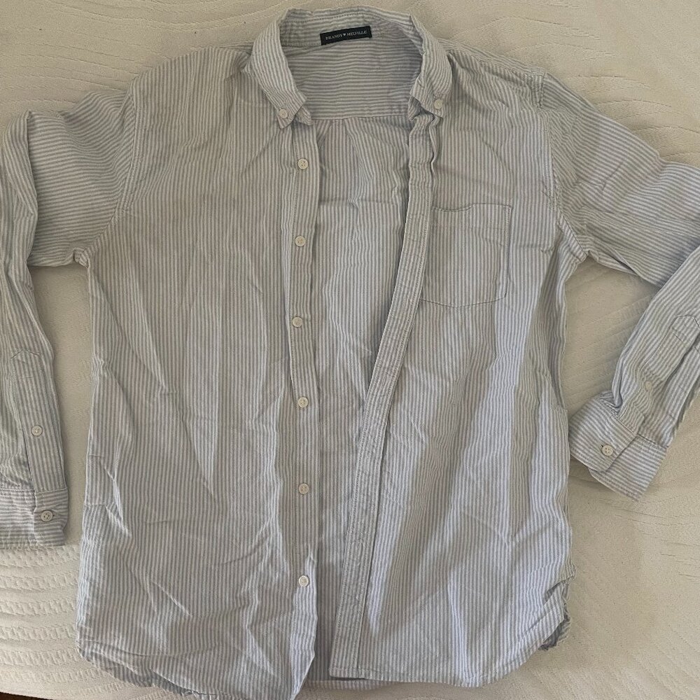 Brandy Melville Blue and White Striped Button Down One Size